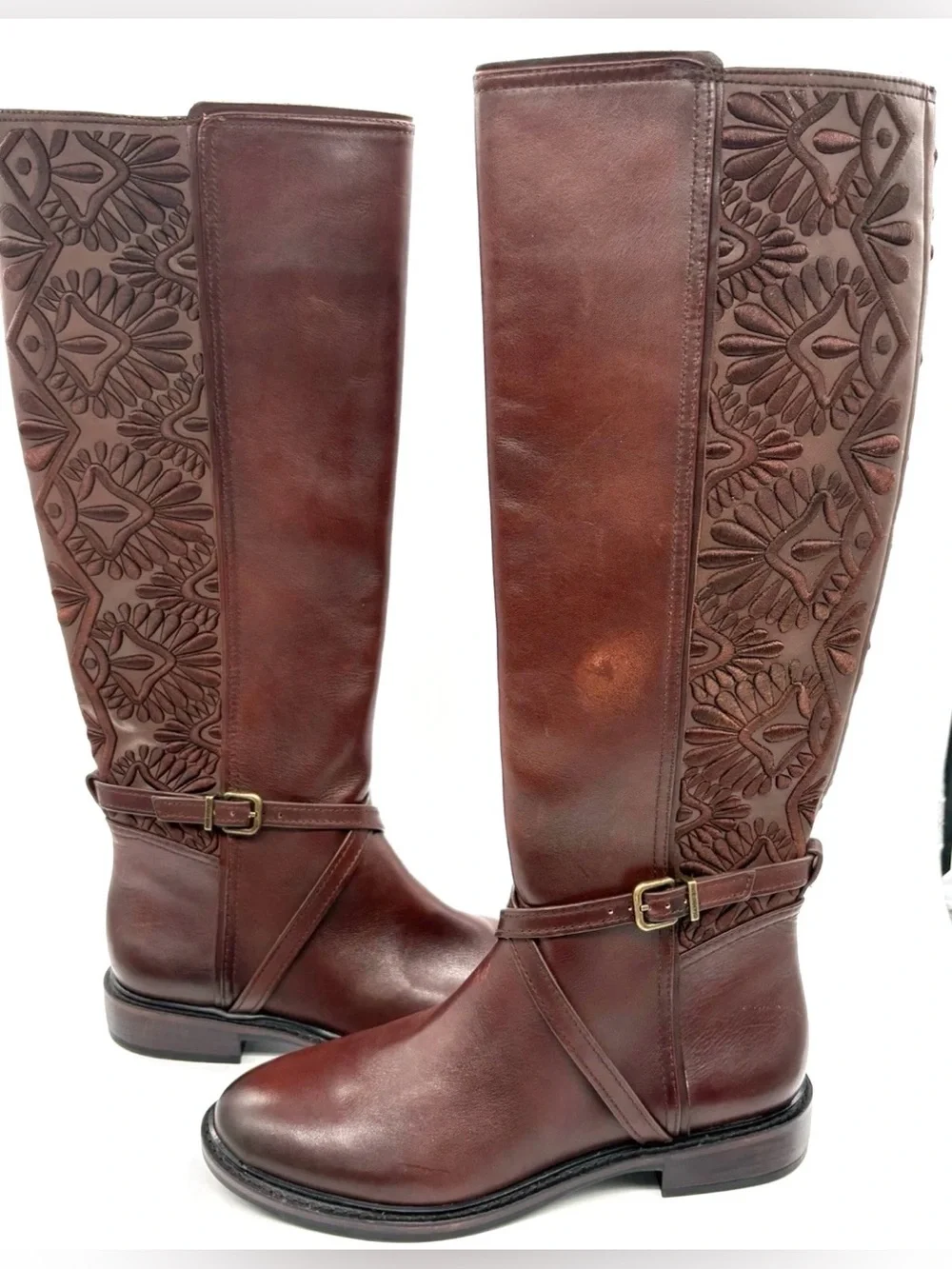Gianni Bini Brown Embroidered Leather Boots